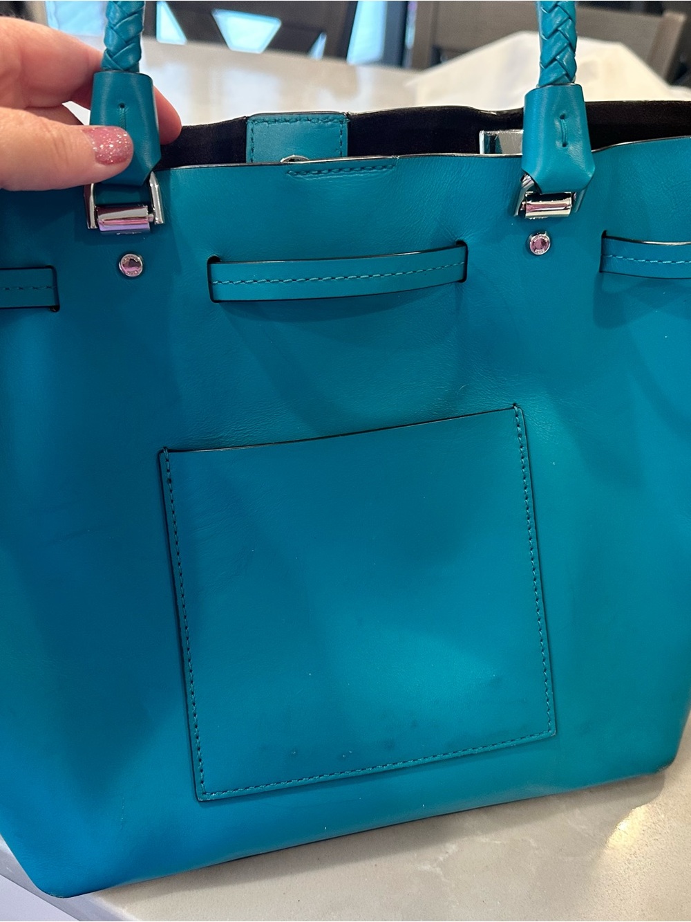 Michael Kors Turquoise Leather Tote with Braided Handle - Picture 4 of 9